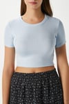 Kadın Deal Lux Touch Yumuşak Doku Crop Mavi Bluz