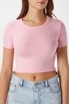 Kadın Deal Lux Touch Yumuşak Doku Crop Pembe Bluz