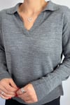 Kadın Deni Polo Yaka Füme İnce Triko Kazak