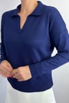 Kadın Deni Polo Yaka Lacivert İnce Triko Kazak