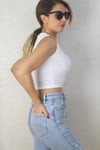Kadın Ekru Crop Fitilli Atlet