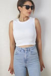 Kadın Ekru Crop Fitilli Atlet