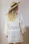Kadın Ekru Püsküllü Ajurlu Triko Hırka / Kimono