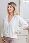 Kadın Ekru Yumuşak Dokulu Üçlü İnci Düğmeli Oversize Triko Hırka 