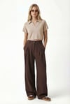 Kadın Eliot Ultra Soft Dokuma Modal Pileli Geniş Paça Kahverengi Palazzo Pantolon