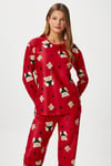 Kadın Ely Premium Bisiklet Yaka Kırmızı Ayıcık Süet Doku Yılbaşı Pijama Takımı