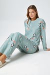 Kadın Ely Premium Bisiklet Yaka Mint Penguen Süet Doku Yılbaşı Pijama Takımı