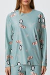Kadın Ely Premium Bisiklet Yaka Mint Penguen Süet Doku Yılbaşı Pijama Takımı