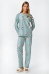 Kadın Ely Premium Bisiklet Yaka Mint Penguen Süet Doku Yılbaşı Pijama Takımı