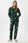 Kadın Ely Premium Bisiklet Yaka Yeşil Ayıcık Süet Doku Yılbaşı Pijama Takımı