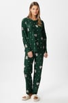 Kadın Ely Premium Bisiklet Yaka Yeşil Ayıcık Süet Doku Yılbaşı Pijama Takımı