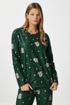 Kadın Ely Premium Bisiklet Yaka Yeşil Ayıcık Süet Doku Yılbaşı Pijama Takımı