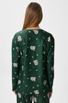 Kadın Ely Premium Bisiklet Yaka Yeşil Ayıcık Süet Doku Yılbaşı Pijama Takımı