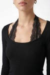 Kadın Emma Dantel Detaylı Uzun Kollu Siyah Basic Top / Bluz