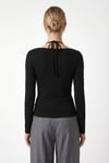 Kadın Emma Dantel Detaylı Uzun Kollu Siyah Basic Top / Bluz