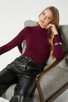 Kadın Feel Lux Touch Dik Yaka Mürdüm Uzun Kol Soft Bluz