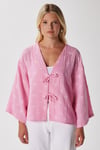 Kadin Flora Müslin Kabartma Dokulu Pembe Kimono