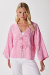 Kadin Flora Müslin Kabartma Dokulu Pembe Kimono
