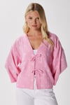 Kadin Flora Müslin Kabartma Dokulu Pembe Kimono