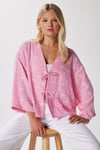 Kadin Flora Müslin Kabartma Dokulu Pembe Kimono