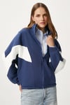 Kadın Gorce Fermuarlı Dik Yaka Lacivert Oversize Sweatshirt