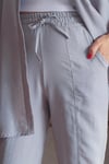 Kadın Gri Keten Bel Lastikli Pantolon Gömlek Alt Üst Takımı