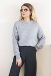Kadın Gri Oversize Basic Kazak
