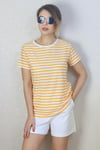 Kadın Hardal Beyaz Çizgili Basic T-Shirt