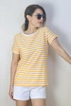 Kadın Hardal Beyaz Çizgili Basic T-Shirt