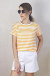 Kadın Hardal Beyaz Çizgili Basic T-Shirt