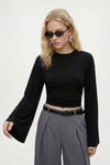 Kadın Hazel Bele Oturan Bisiklet Yaka Uzun Kollu Basic Siyah Örme Bluz 