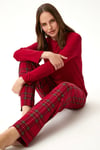 Kadın İnspire Ekstra Soft Ekoseli Bisiklet Yaka Kırmızı Pijama Takımı