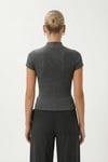 Kadın İvory Tok Dokulu Dik Yaka Fitilli Antrasit Basic Top / Bluz