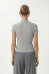 Kadın İvory Tok Dokulu Dik Yaka Fitilli Gri Basic Top / Bluz
