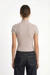 Kadın İvory Tok Dokulu Dik Yaka Fitilli Bej Basic Top / Bluz