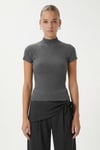 Kadın İvory Tok Dokulu Dik Yaka Fitilli Antrasit Basic Top / Bluz