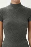 Kadın İvory Tok Dokulu Dik Yaka Fitilli Antrasit Basic Top / Bluz
