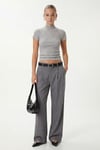 Kadın İvory Tok Dokulu Dik Yaka Fitilli Gri Basic Top / Bluz
