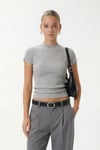 Kadın İvory Tok Dokulu Dik Yaka Fitilli Gri Basic Top / Bluz