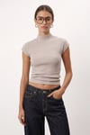 Kadın İvory Tok Dokulu Dik Yaka Fitilli Bej Basic Top / Bluz