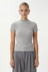 Kadın İvory Tok Dokulu Dik Yaka Fitilli Gri Basic Top / Bluz