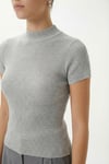 Kadın İvory Tok Dokulu Dik Yaka Fitilli Gri Basic Top / Bluz