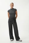 Kadın İvory Tok Dokulu Dik Yaka Fitilli Antrasit Basic Top / Bluz