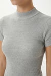 Kadın İvory Tok Dokulu Dik Yaka Fitilli Gri Basic Top / Bluz