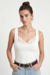 Kadın Jeny Modal Touch U Yaka Dantel Detaylı Kolsuz Örme Ekru Bluz