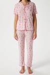 Kadın Juliet Kurdeleli Yumuşak Doku Pembe Çiçekli  Pijama Takımı