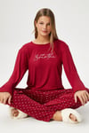 Kadın Just Breathe Ekstra Soft Bisiklet Yaka Kırmızı Pijama Takımı