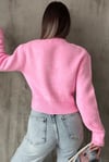Kadın Kalp Düğme Pembe Yumoş Crop Hırka