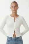 Kadın Karmen Düğme Detaylı Uzun Kollu Beyaz Basic Top / Bluz