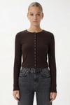 Kadın Karmen Düğme Detaylı Uzun Kollu Kahverengi Basic Top / Bluz